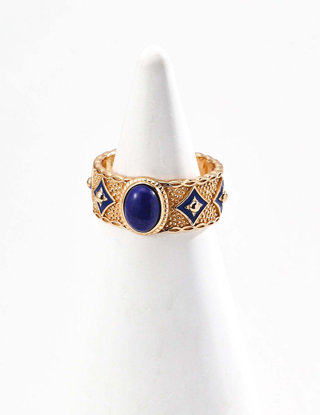 925 Sterling Silver Vintage Lapis Lazuli, Mother of Pearl and Blue Enamel Ring, product view 1