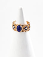 925 Sterling Silver Vintage Lapis Lazuli, Mother of Pearl and Blue Enamel Ring, product view 1
