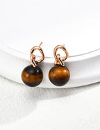 925 Sterling Silver Natural Tiger’s Eye Earrings - Silver