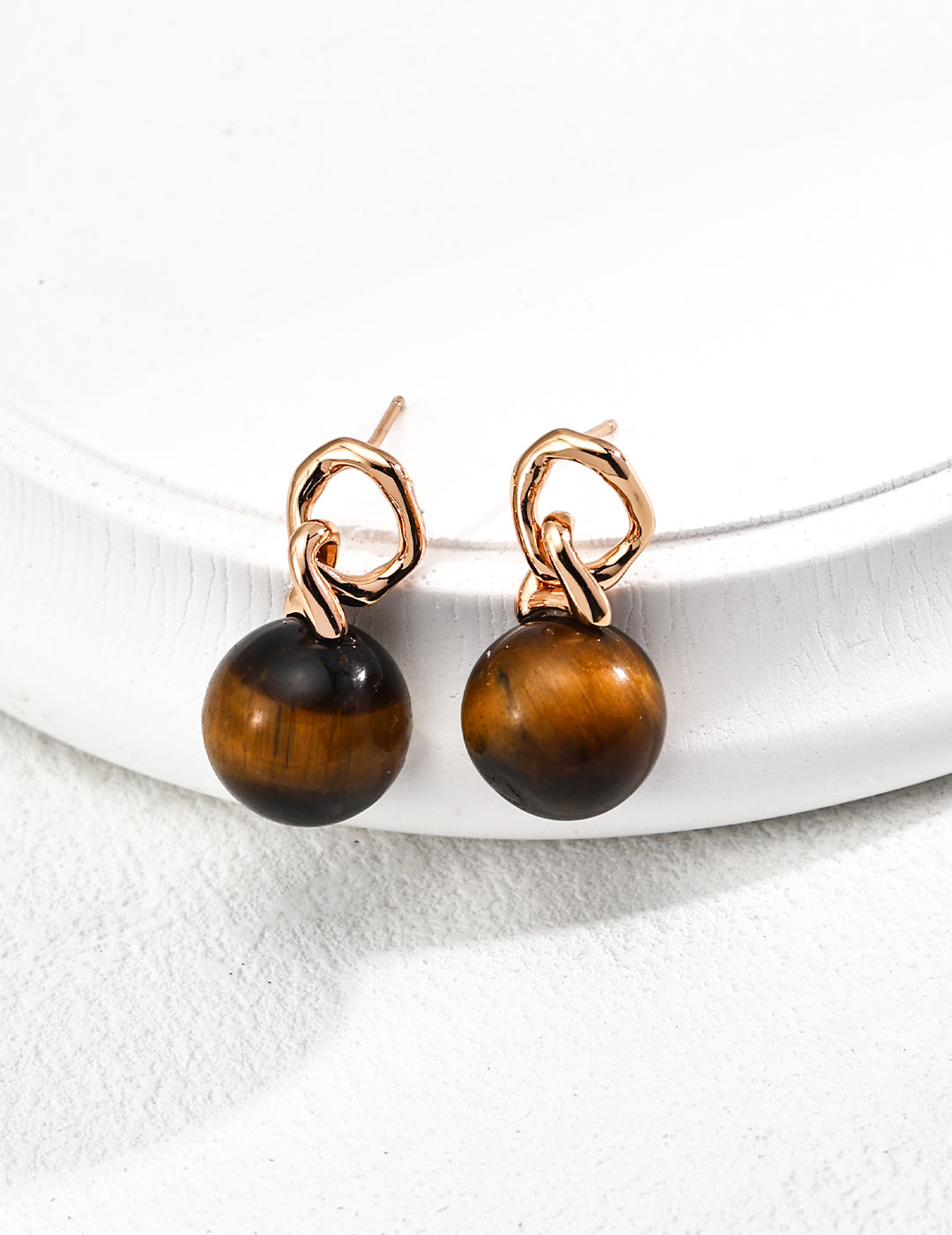 925 Sterling Silver Natural Tiger’s Eye Earrings - Silver