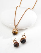 925 Sterling Silver Natural Tiger’s Eye Earrings - Silver