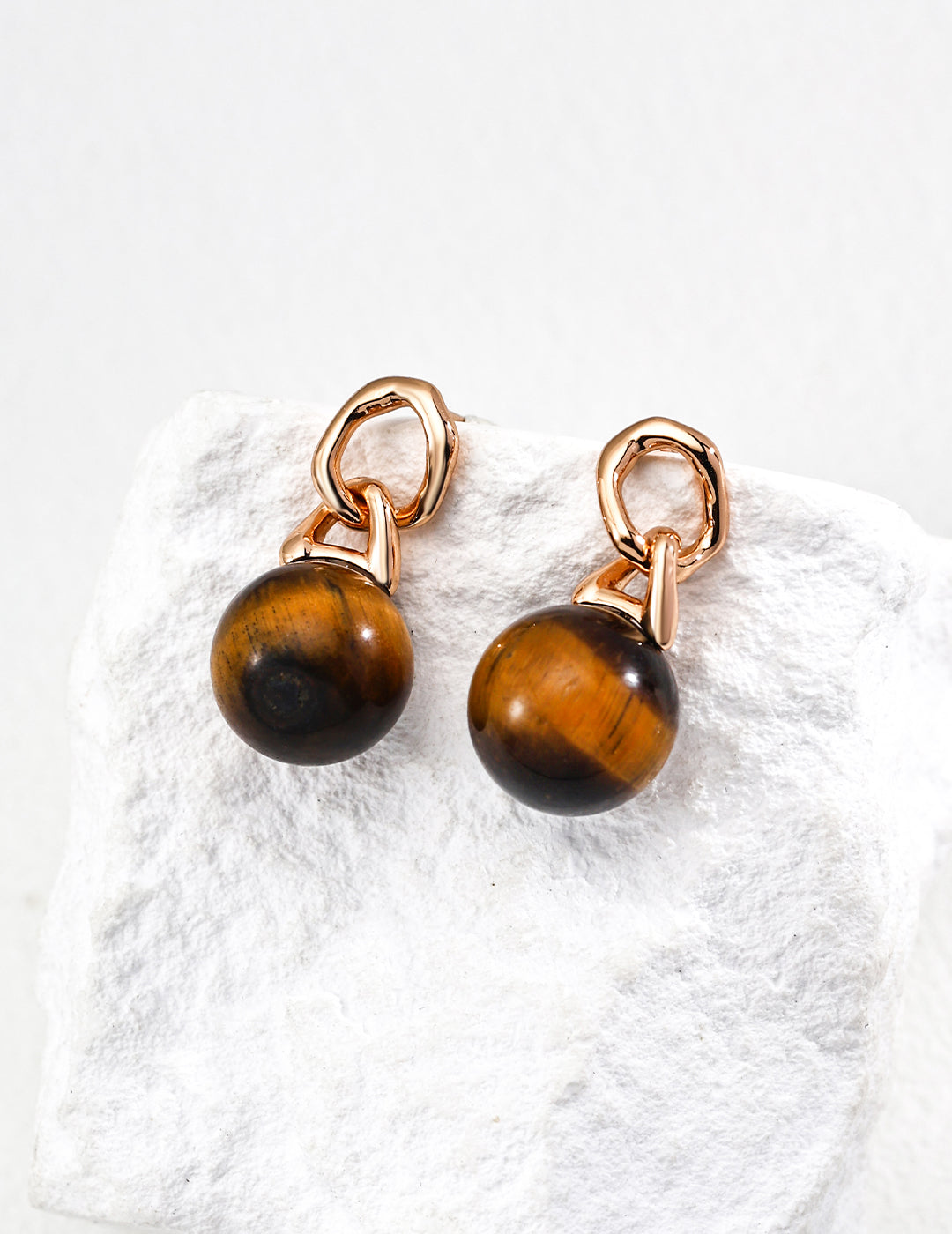 925 Sterling Silver Natural Tiger’s Eye Earrings - Silver