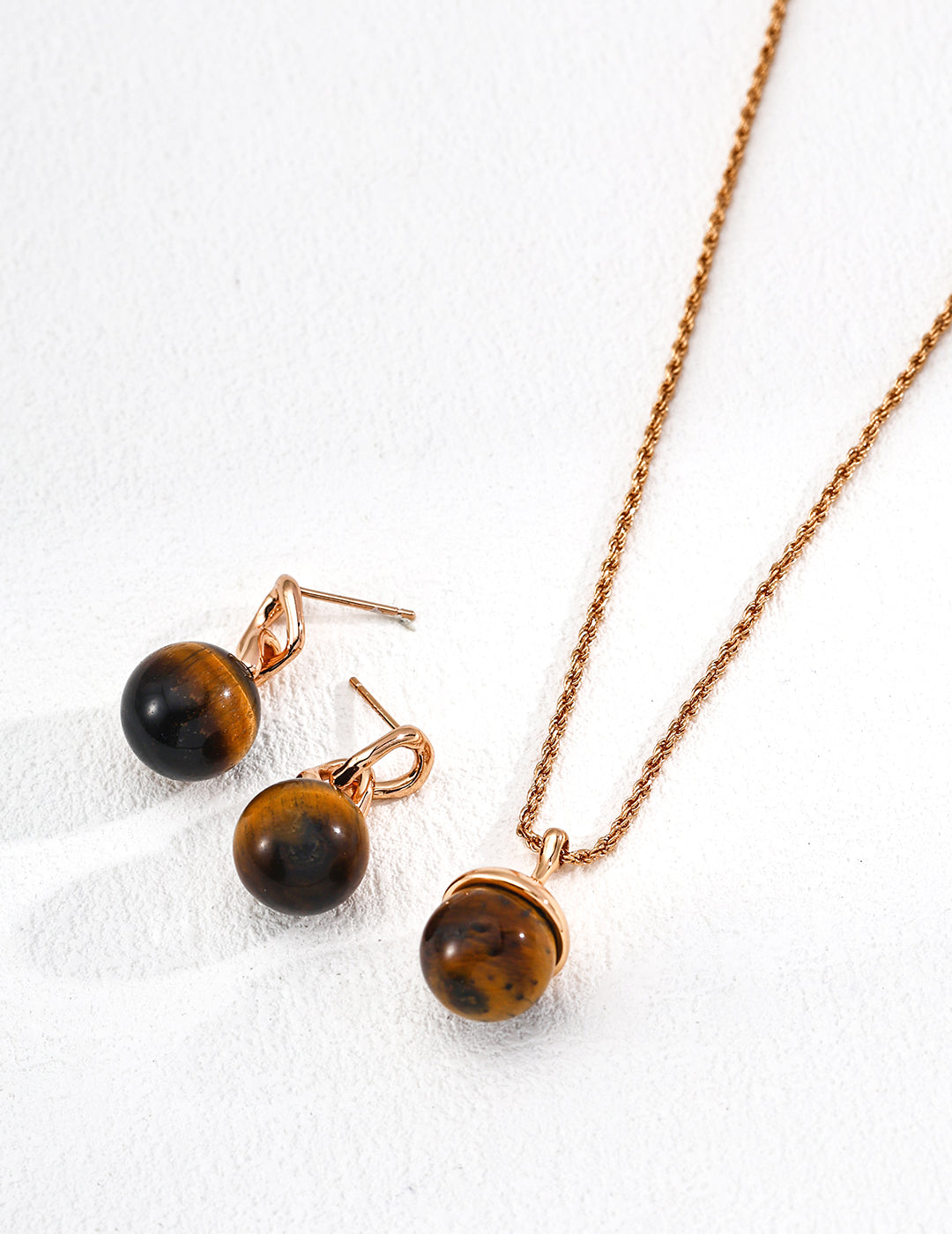 925 Sterling Silver Natural Tiger’s Eye Earrings - Silver