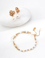 925 Sterling Silver Vintage Natural Natural Baroque Pearl Earrings - Silver