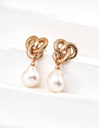 925 Sterling Silver Vintage Natural Natural Baroque Pearl Earrings - Silver