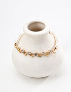 925 Sterling Silver Vintage Natural Pearl and Cubic Zirconia Bracelet - Silver