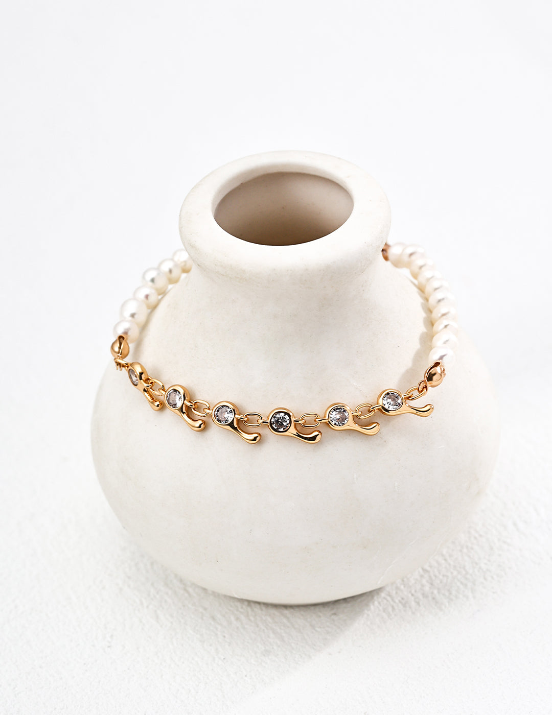 925 Sterling Silver Vintage Natural Pearl and Cubic Zirconia Bracelet - Silver