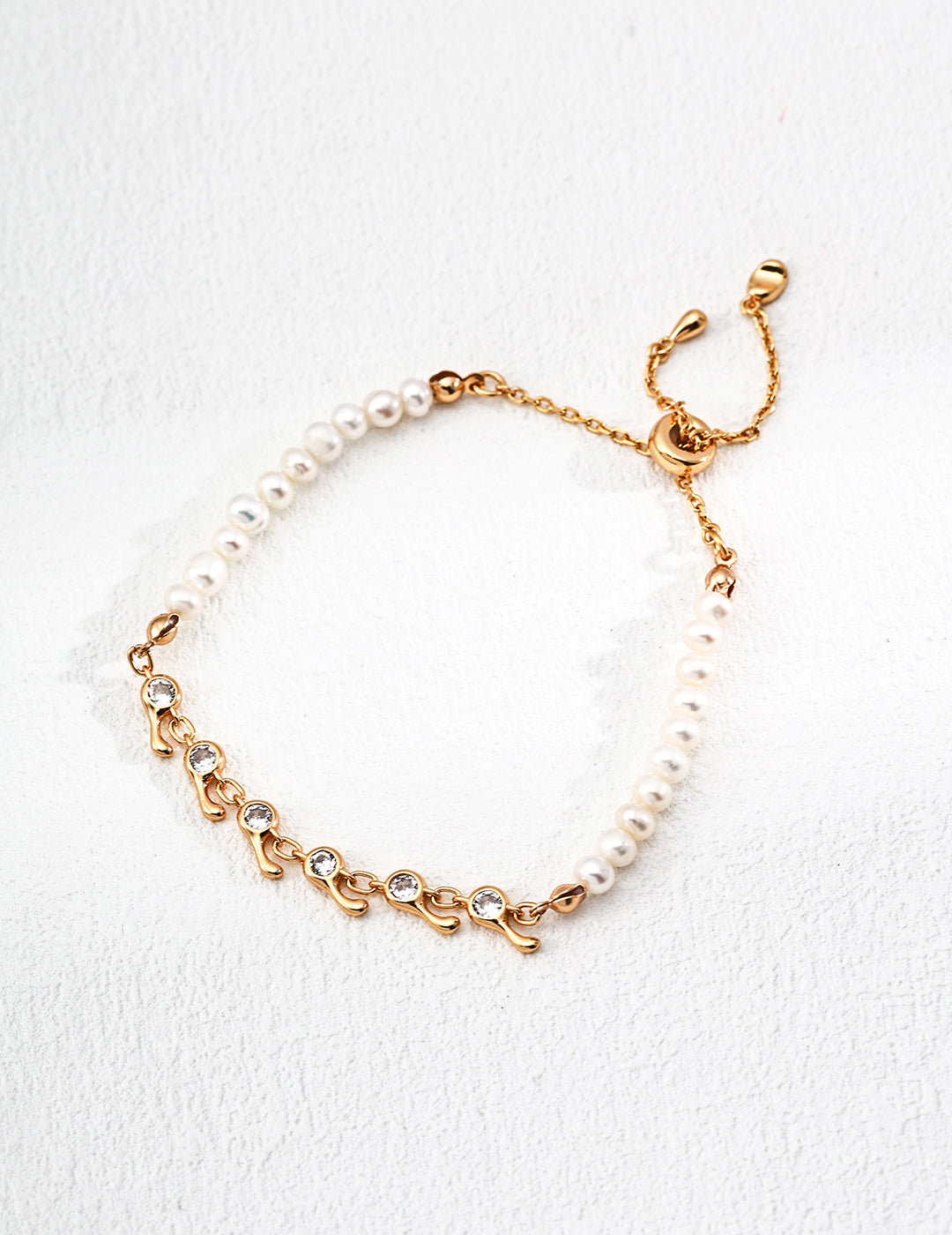 925 Sterling Silver Vintage Natural Pearl and Cubic Zirconia Bracelet - Silver