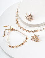 925 Sterling Silver Vintage Natural Pearl and Cubic Zirconia Bracelet - Silver