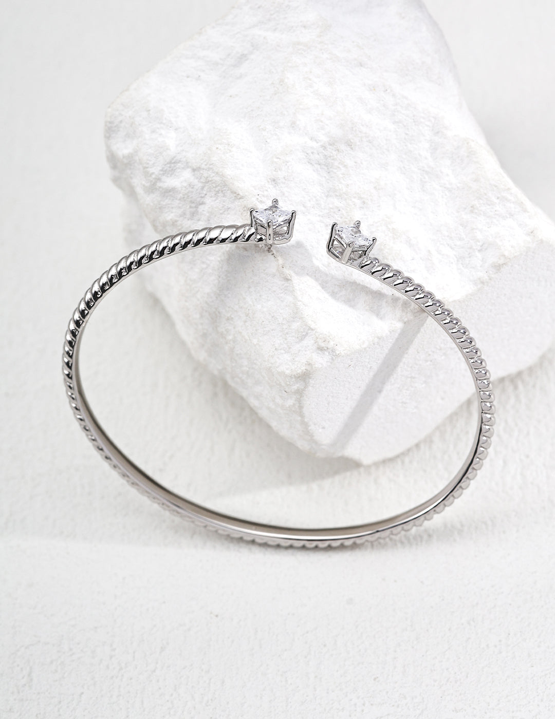 925 Sterling Silver Cubic Zirconia Bangle - Silver