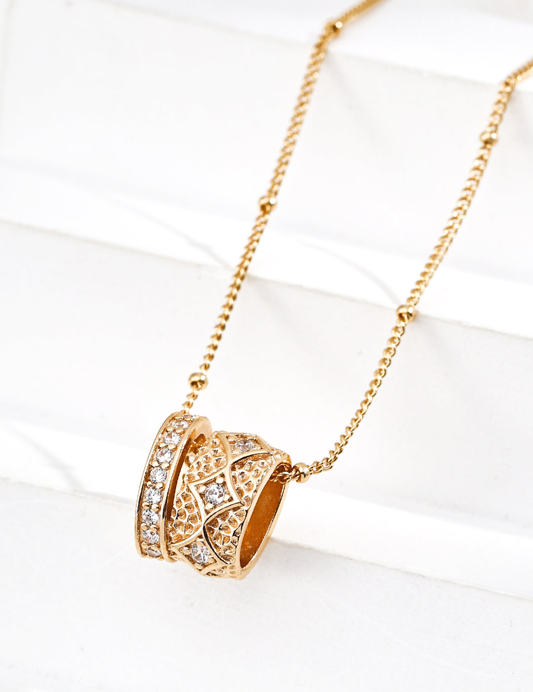925 Sterling Silver Star Cubic Zirconia Necklace - Vintage Gold