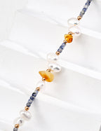 925 Sterling Silver Natural Pearl, Blue Dot Stone and Amber-Toned Bead Necklace, product view 5
