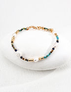925 Sterling Silver Vintage Lapis Lazuli, Natural Pearl and Turquoise Bracelet - Silver