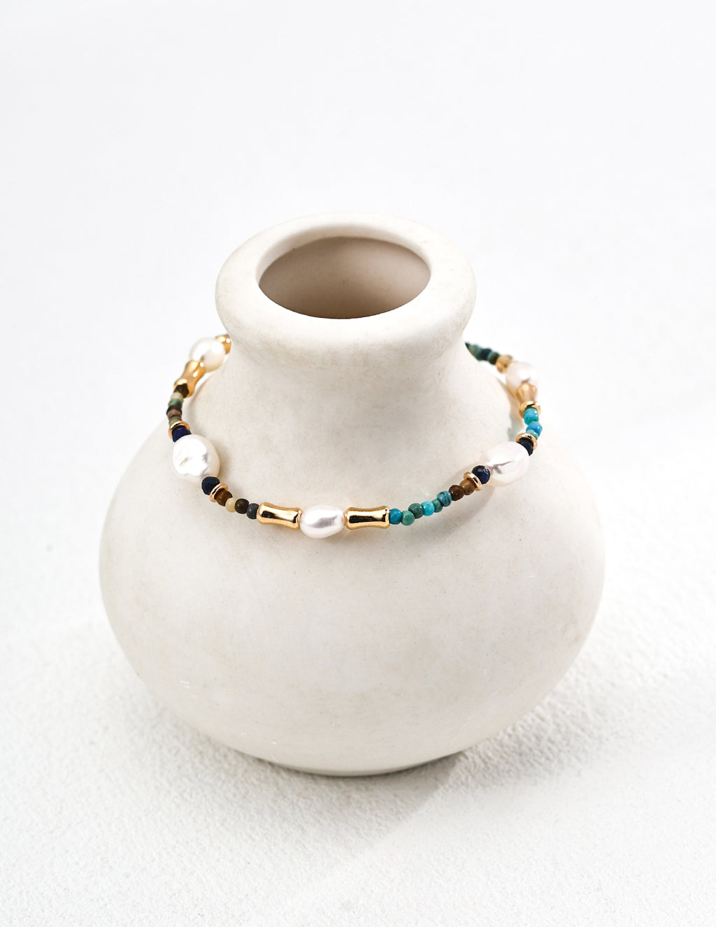 925 Sterling Silver Vintage Lapis Lazuli, Natural Pearl and Turquoise Bracelet - Silver