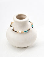 925 Sterling Silver Vintage Lapis Lazuli, Natural Pearl and Turquoise Bracelet - Silver
