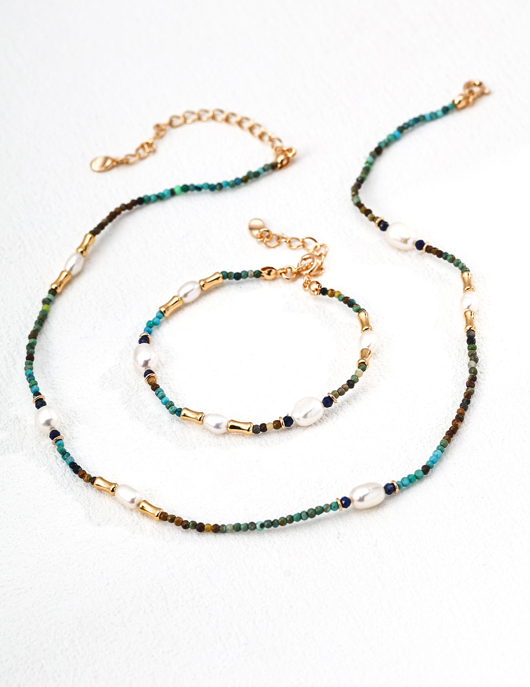 925 Sterling Silver Vintage Pearl, Lapis Lazuli and Turquoise Necklace - Silver