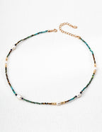925 Sterling Silver Vintage Pearl, Lapis Lazuli and Turquoise Necklace - Silver
