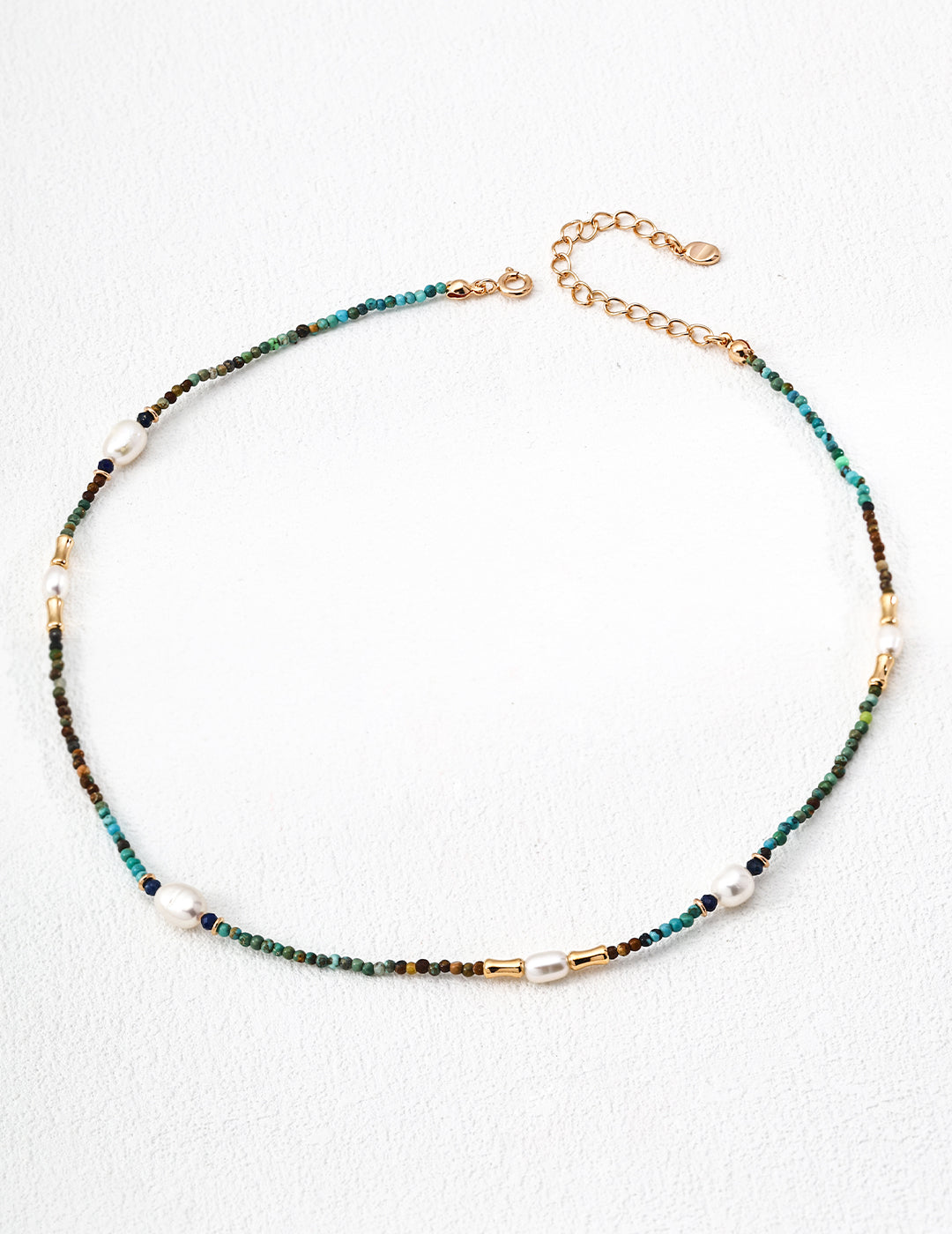 925 Sterling Silver Vintage Pearl, Lapis Lazuli and Turquoise Necklace - Silver