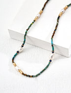 925 Sterling Silver Vintage Pearl, Lapis Lazuli and Turquoise Necklace - Silver