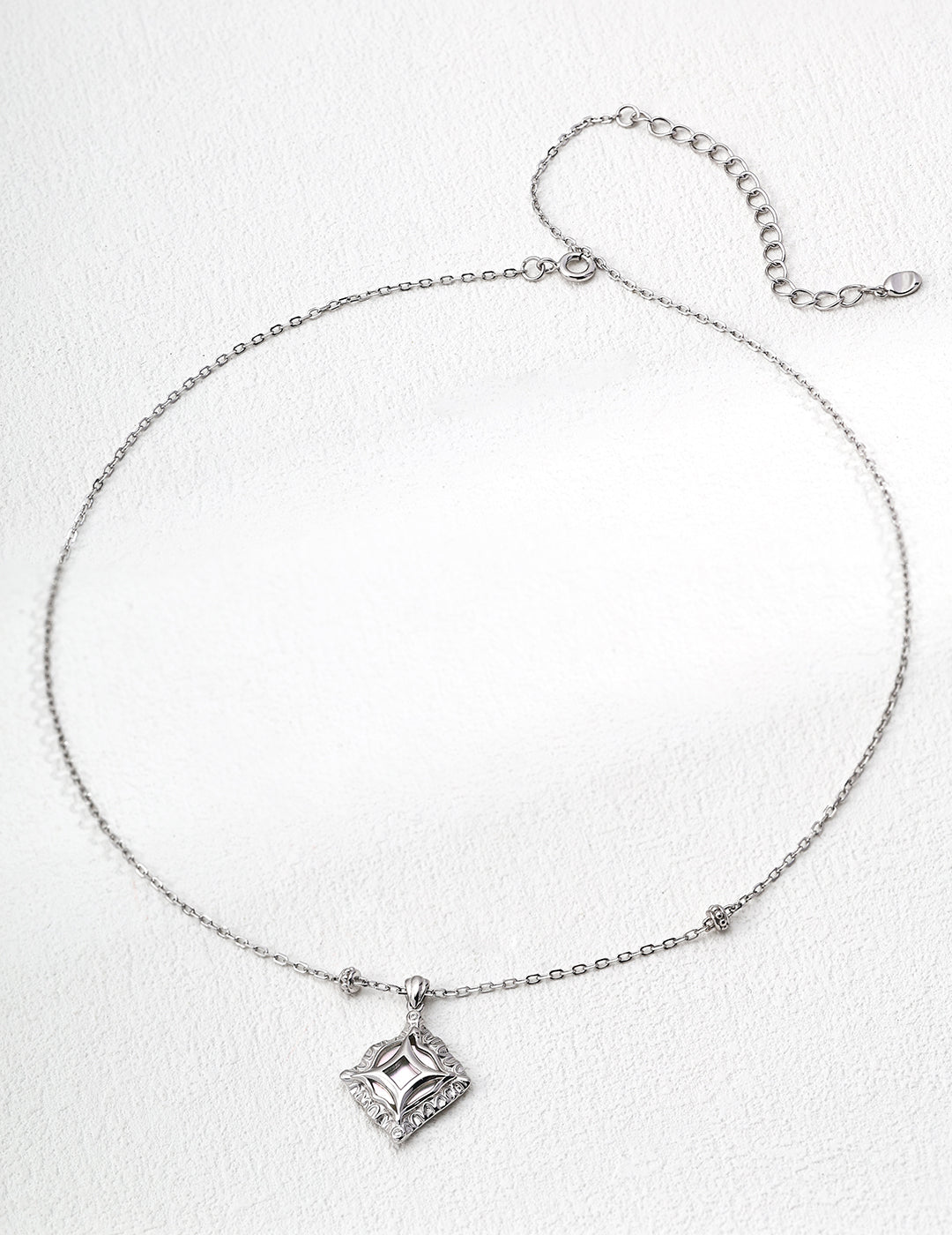 925 Sterling Silver Floral Mother of Pearl and Cubic Zirconia Necklace - Silver