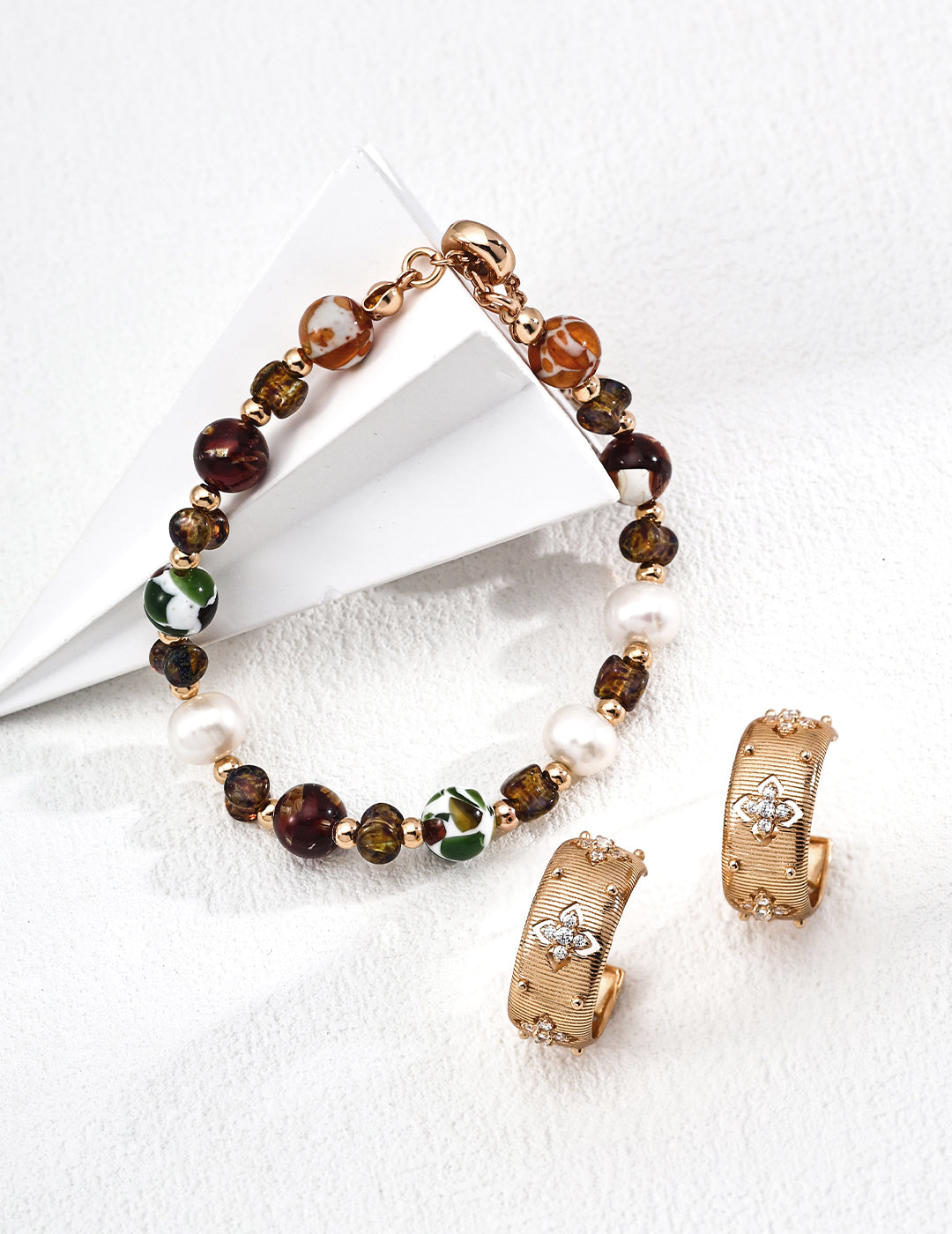 925 Sterling Silver Vintage Natural Pearl, Czech Iridescent Glass and Iridescent Shell Bead Bracelet, product view 6