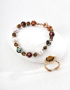 925 Sterling Silver Vintage Natural Pearl, Czech Iridescent Glass and Iridescent Shell Bead Bracelet, product view 4