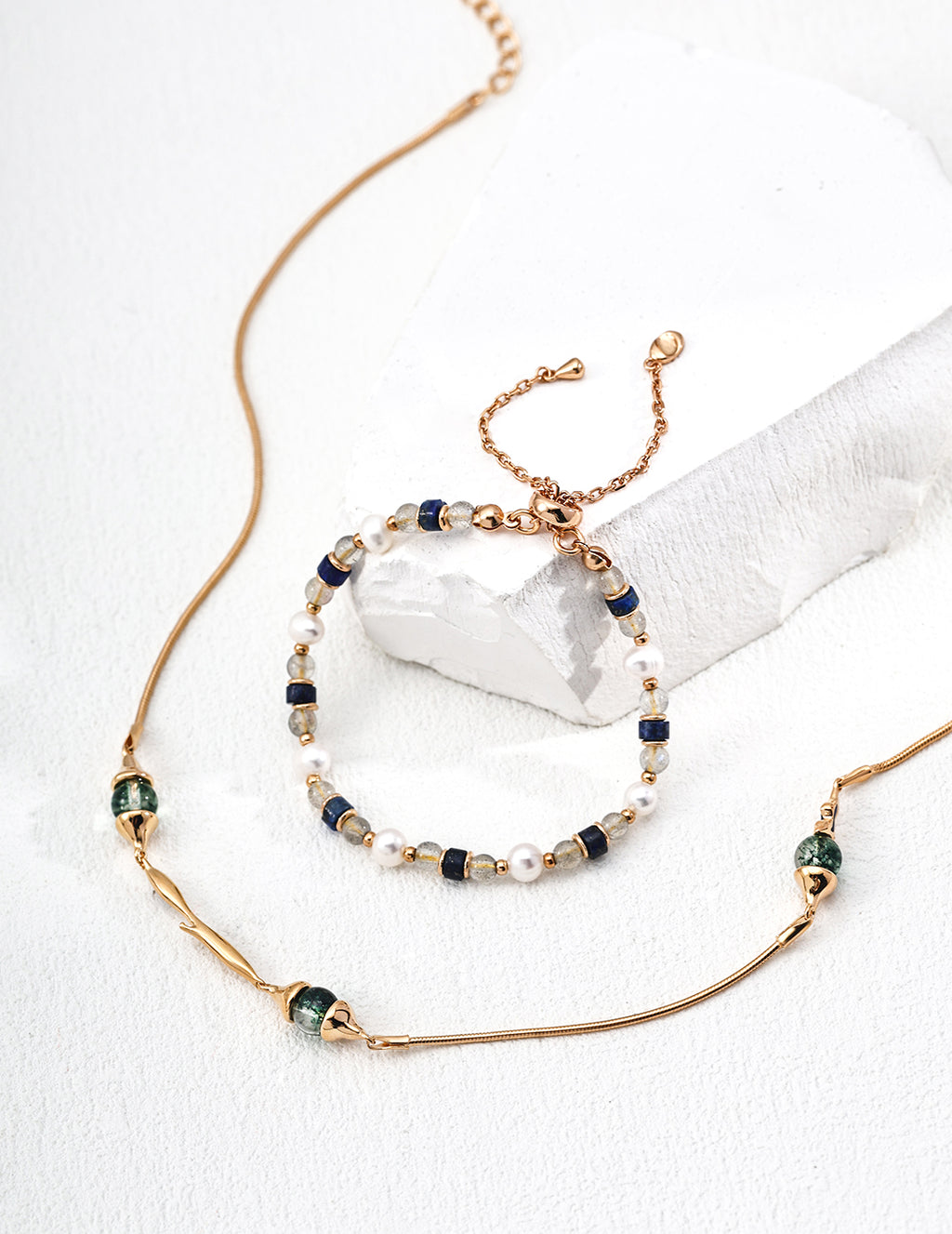 925 Sterling Silver 月光珠, Lapis Lazuli and Natural Pearl Bracelet - Silver