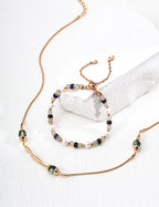 925 Sterling Silver 月光珠, Lapis Lazuli and Natural Pearl Bracelet - Silver