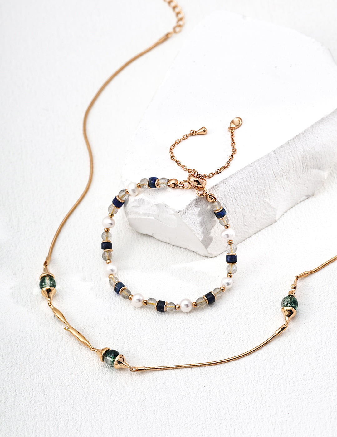 925 Sterling Silver 月光珠, Lapis Lazuli and Natural Pearl Bracelet - Silver