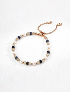 925 Sterling Silver 月光珠, Lapis Lazuli and Natural Pearl Bracelet - Silver