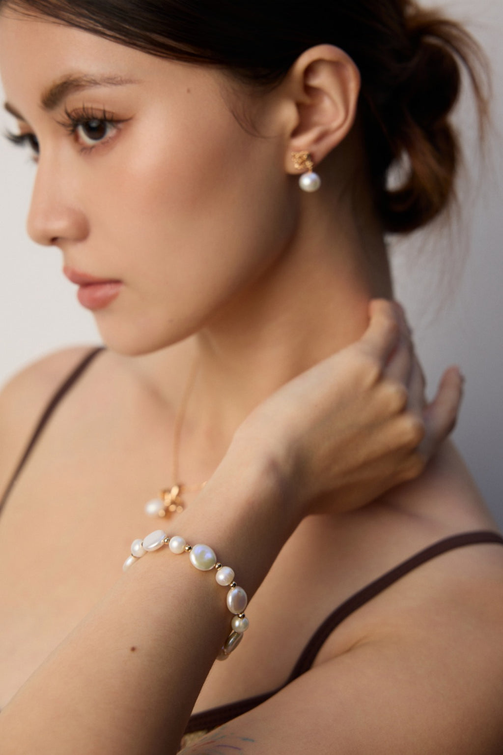 925 Sterling Silver Natural Pearl Bracelet - Vintage Gold