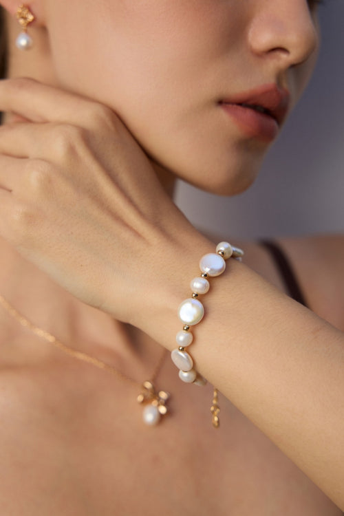 925 Sterling Silver Natural Pearl Bracelet - Vintage Gold
