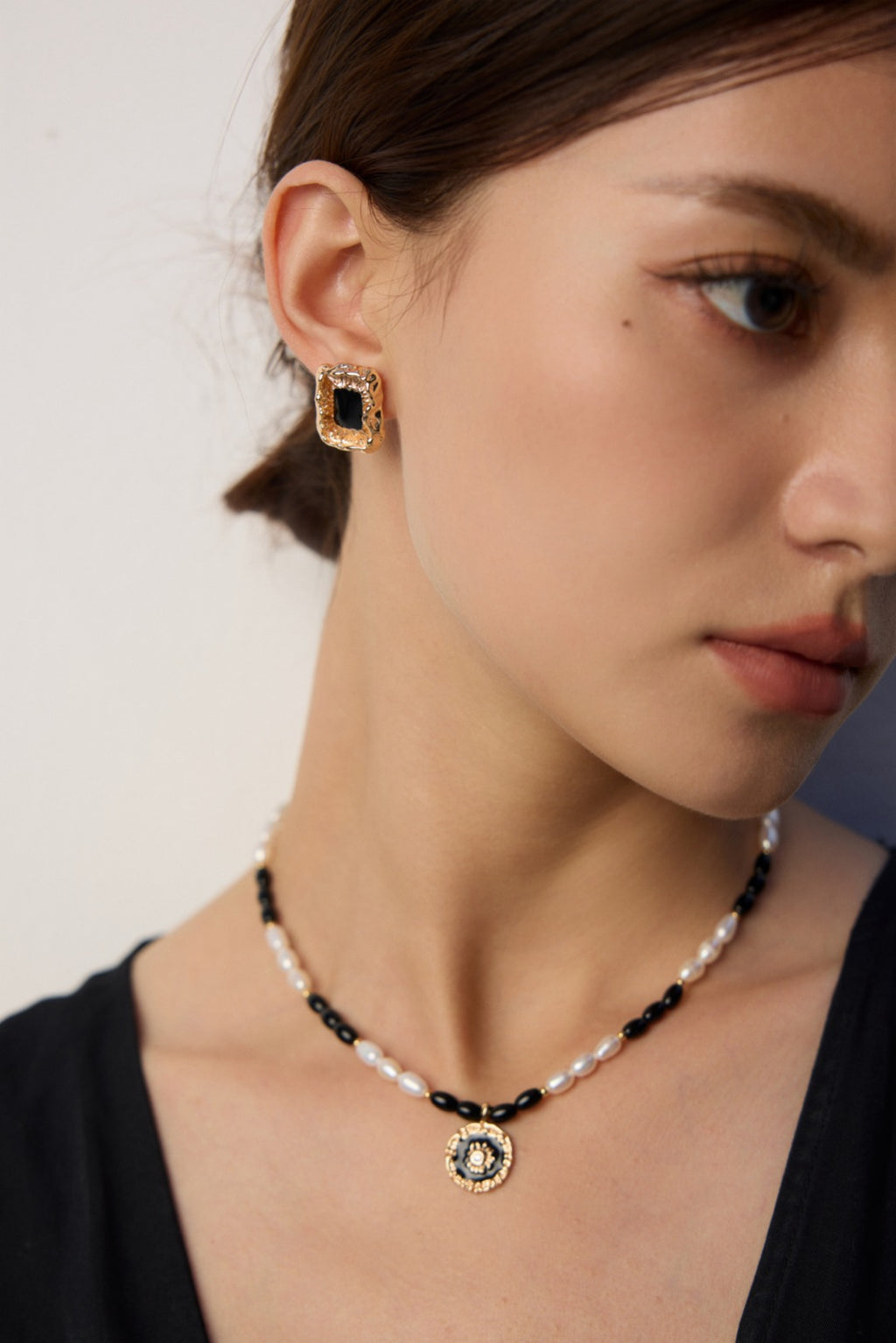 925 Sterling Silver Vintage 黑釉 Earrings - Silver