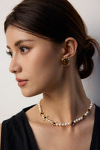925 Sterling Silver Star Black Agate and Natural Pearl Necklace - Silver