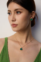 925 Sterling Silver Malachite and Cubic Zirconia Necklace - Silver