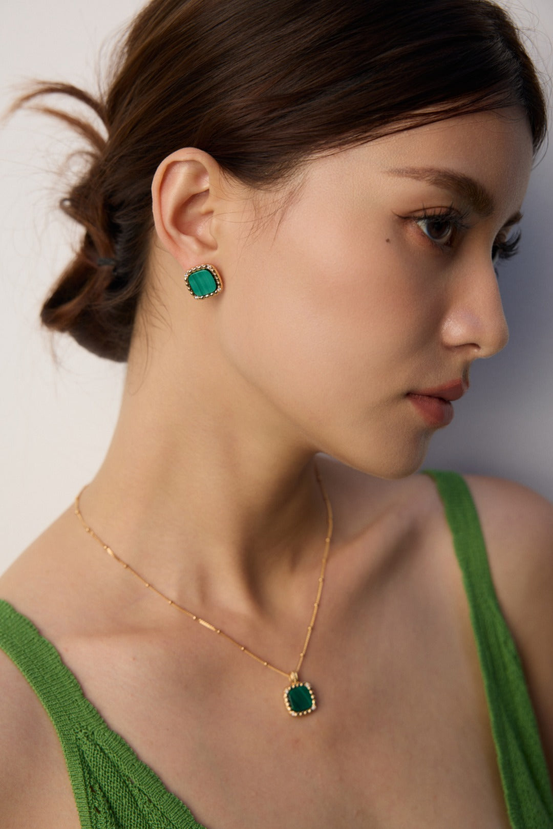 925 Sterling Silver Malachite and Cubic Zirconia Earrings - Silver
