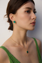 925 Sterling Silver Malachite and Cubic Zirconia Earrings - Silver