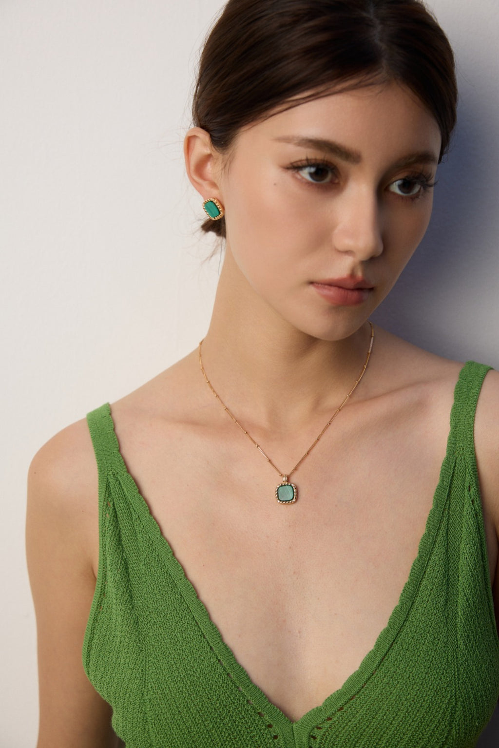 925 Sterling Silver Malachite and Cubic Zirconia Earrings - Silver