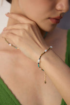 925 Sterling Silver Vintage Lapis Lazuli, Natural Pearl and Turquoise Bracelet - Silver