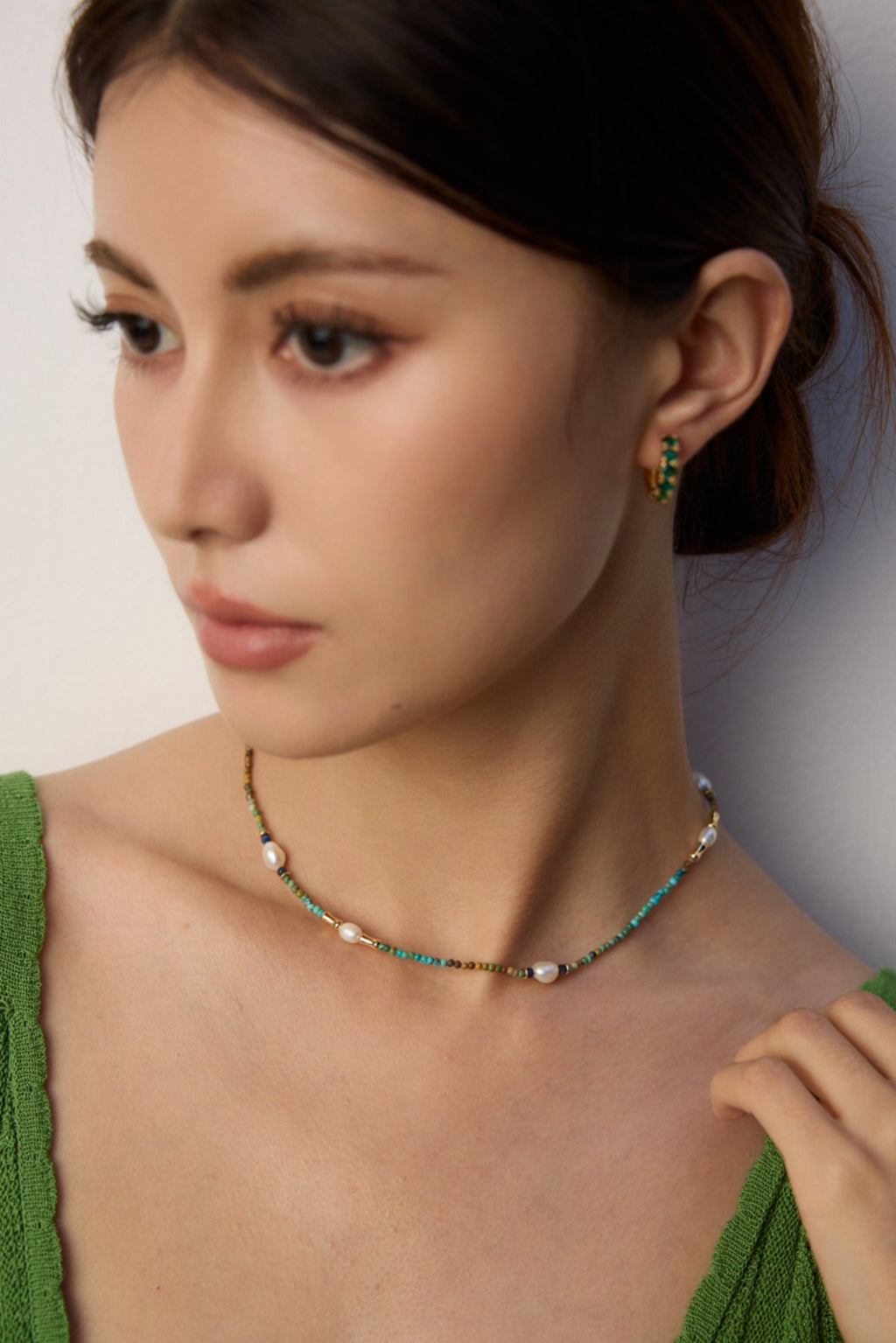 925 Sterling Silver Vintage Pearl, Lapis Lazuli and Turquoise Necklace - Silver