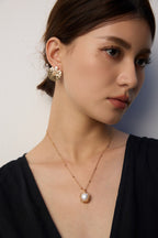 925 Sterling Silver Floral Natural Pearl Earrings - Vintage Gold