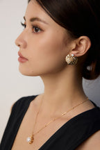 925 Sterling Silver Floral Natural Pearl Earrings - Vintage Gold