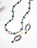 925 Sterling Silver Vintage 月光石 and Lapis Lazuli Earrings - Silver