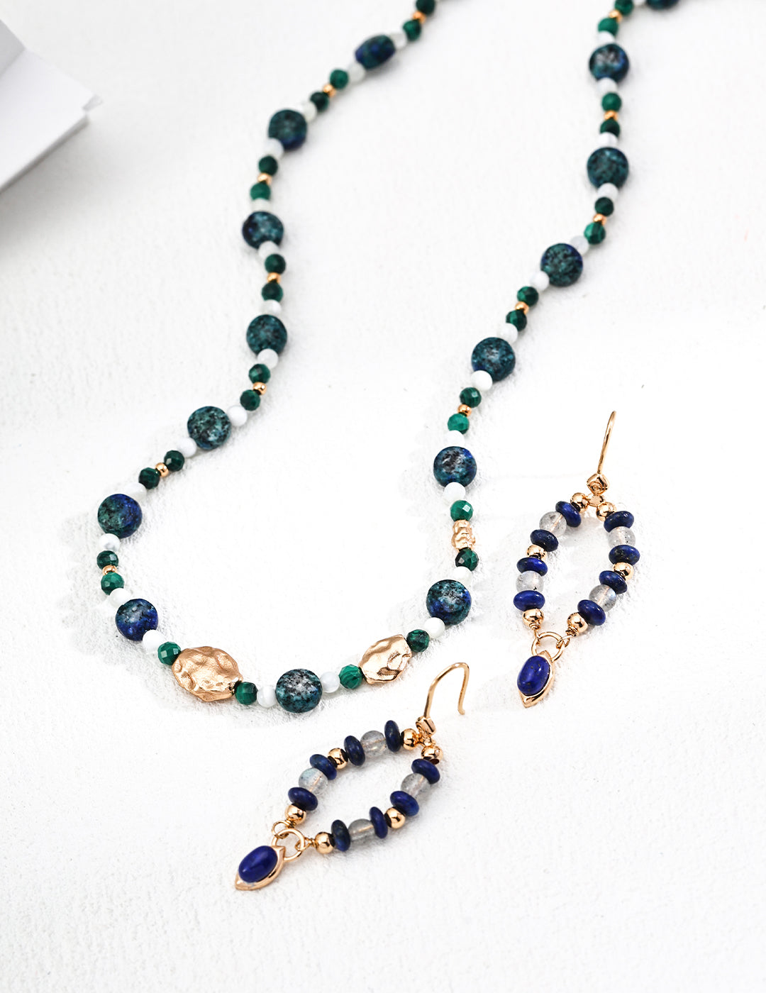 925 Sterling Silver Vintage 月光石 and Lapis Lazuli Earrings - Silver