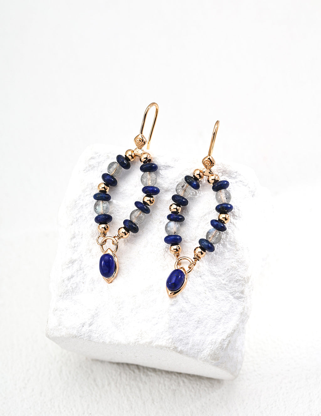 925 Sterling Silver Vintage 月光石 and Lapis Lazuli Earrings - Silver