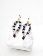 925 Sterling Silver Vintage 月光石 and Lapis Lazuli Earrings - Silver