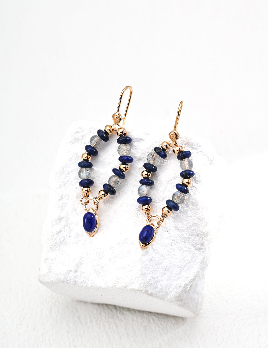 925 Sterling Silver Vintage 月光石 and Lapis Lazuli Earrings - Silver