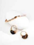 925 Sterling Silver Vintage Tiger’s Eye Earrings - Silver