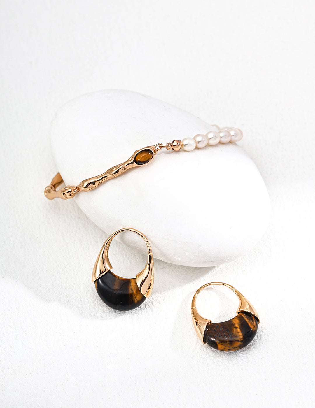 925 Sterling Silver Vintage Tiger’s Eye Earrings - Silver