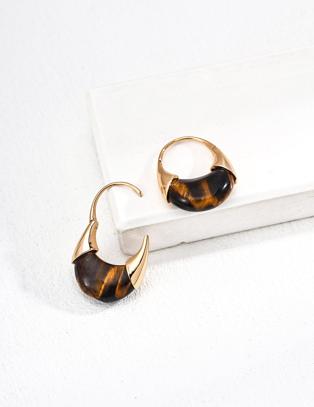 925 Sterling Silver Vintage Tiger’s Eye Earrings - Silver